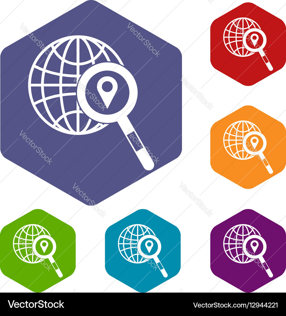Globe map pointer and magnifying glass Vector Image