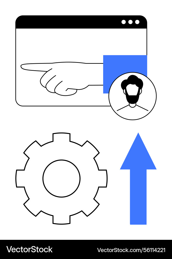 Hand gesture in web window with user profile gear Hand gesture in web window with user profile gear vector image