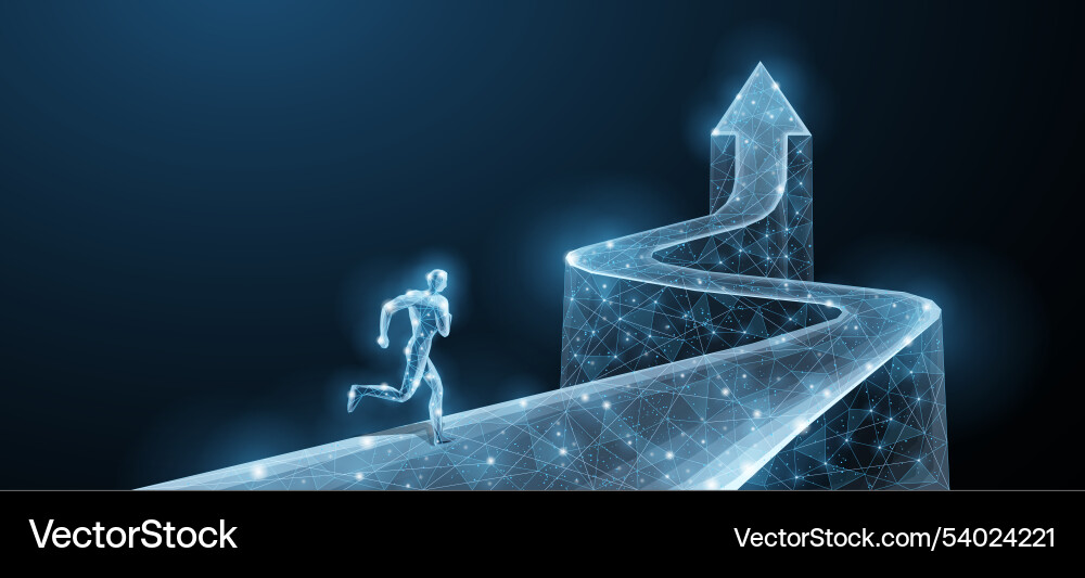 Man is running at the way that ends with an up Man is running at the way that ends with an up vector image