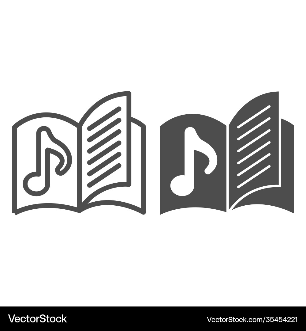 Notebook with musical symbols line and solid icon Notebook with musical symbols line and solid icon Vector Image