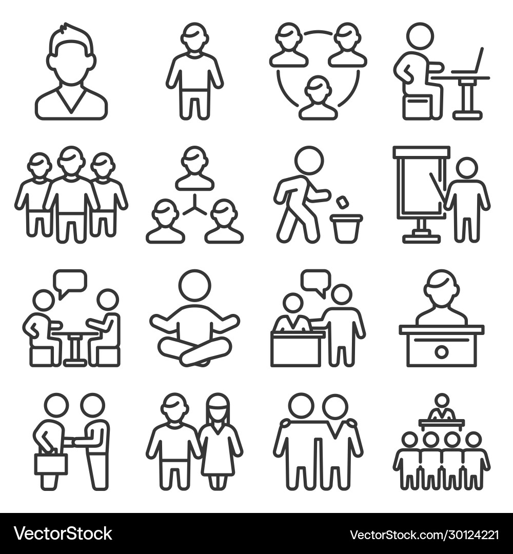 Office people icons set on white background line Vector Image