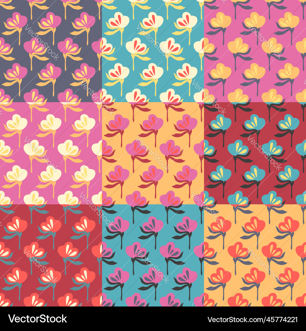 Patchwork pattern with flowers vector image