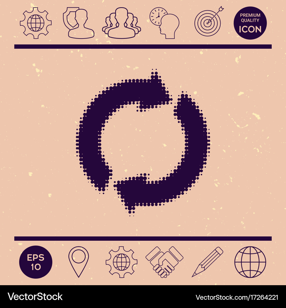 Reset button reload arrows - halftone logo vector image