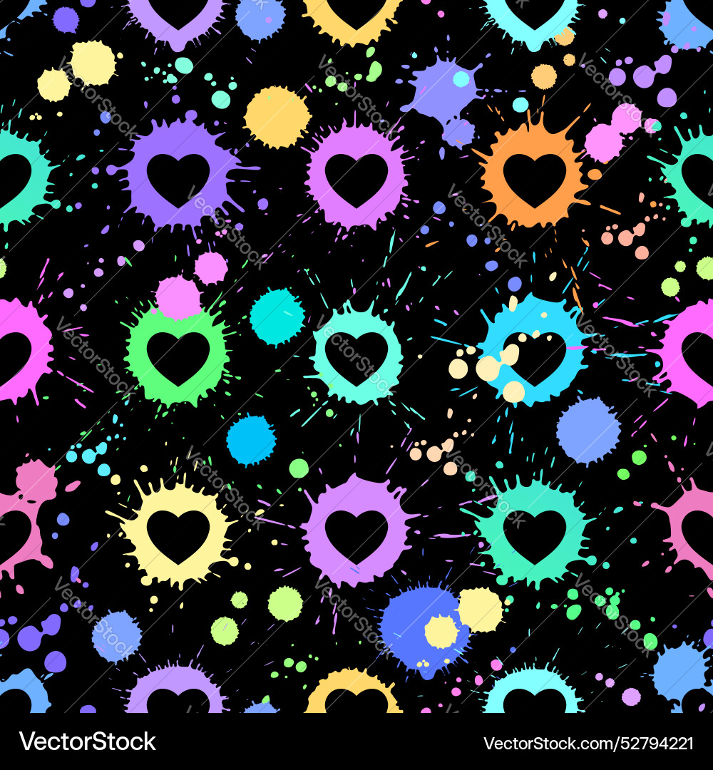 Seamless pattern of colorful splashes and hearts Vector Image