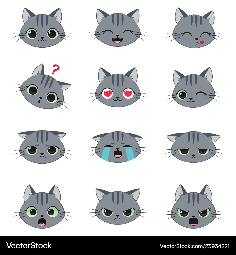 Set of cute cartoon cat emotions Set of cute cartoon cat emotions vector image