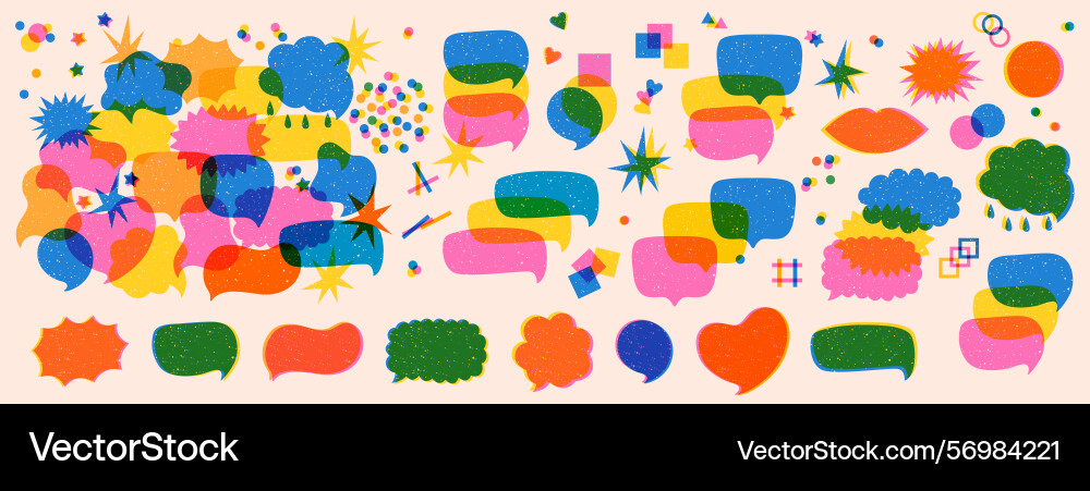 Set speech bubbles with elements in risograph vector image