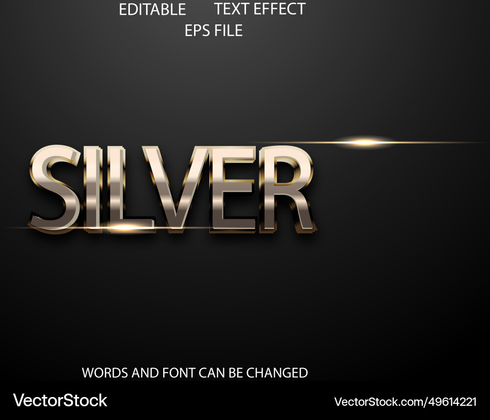 Silver text effect font editable typography 3d vector image