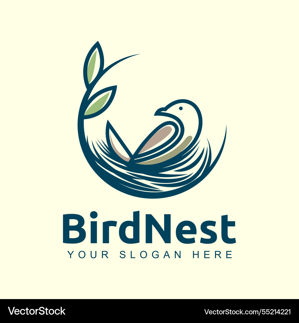 Simple minimalist bird and nest line design vector image