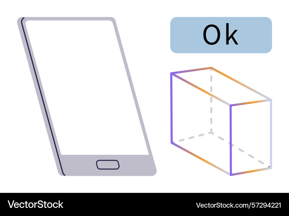 Smartphone with 3d wireframe box and ok text Smartphone with 3d wireframe box and ok text Vector Image