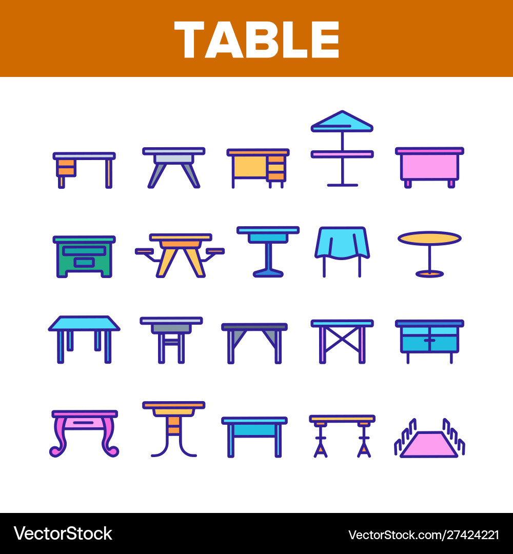 Table desk color elements icons set vector image
