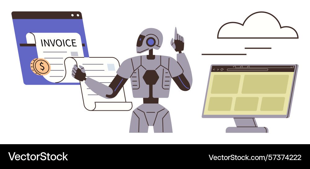 Ai robot managing digital invoices and cloud-based Ai robot managing digital invoices and cloud-based vector image