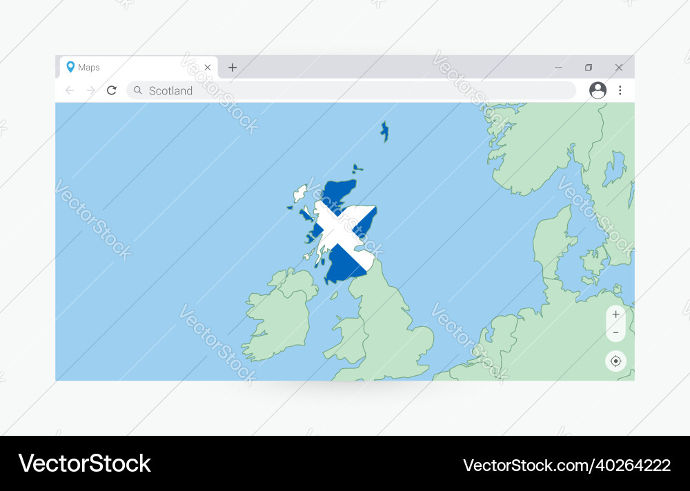 Browser window with map of scotland searching Browser window with map of scotland searching vector image
