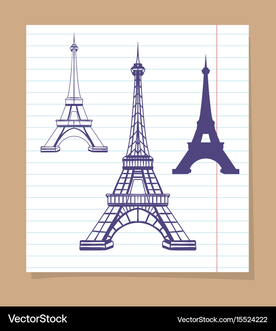 Eiffel towers set on linear page vector image