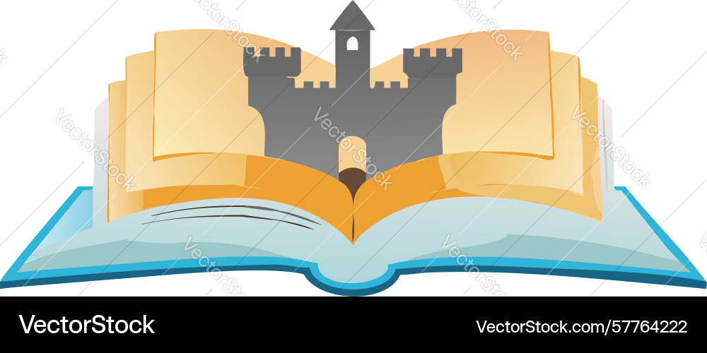 Enchanting open storybook with castle scene Vector Image