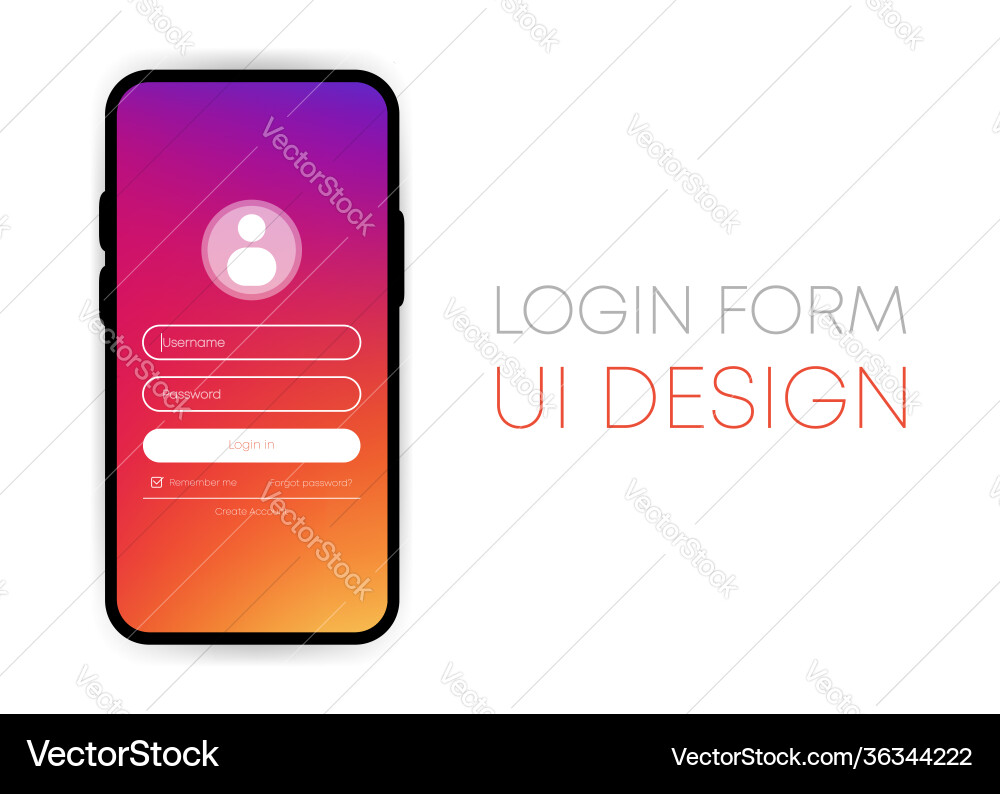 Login form on screen phone gradient background Login form on screen phone gradient background vector image