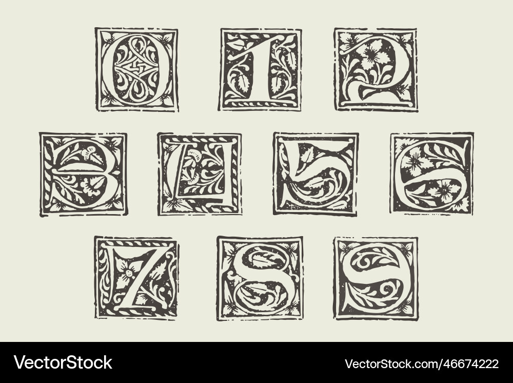 Numbers set of medieval gothic initials Numbers set of medieval gothic initials vector image