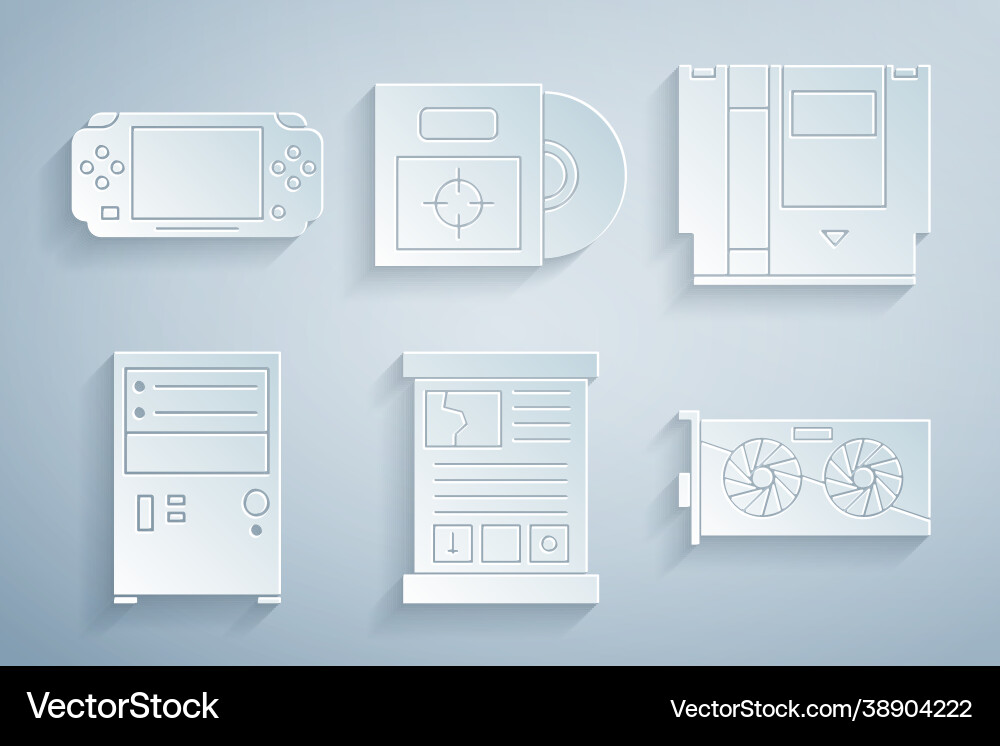 Set game guide cartridge computer video graphic Set game guide cartridge computer video graphic vector image