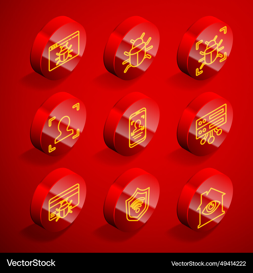Set line system bug face recognition mobile Set line system bug face recognition mobile vector image