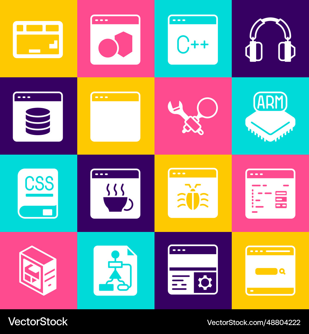 Set search engine software processor browser Set search engine software processor browser vector image