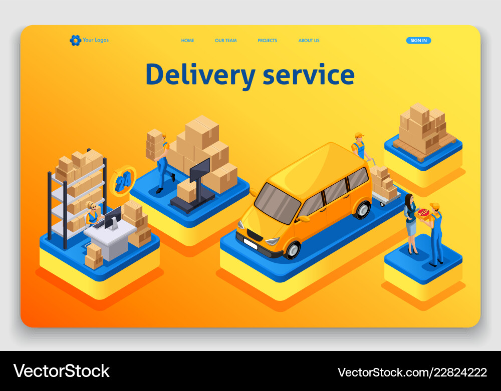 Template website isometric landing page concept Template website isometric landing page concept vector image