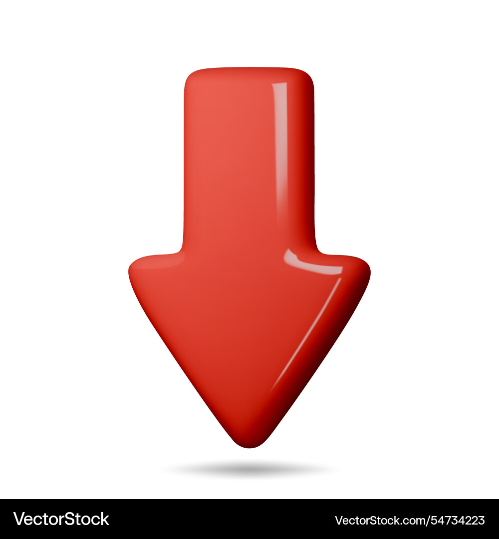 3d arrow pointing down red color realistic 3d arrow pointing down red color realistic vector image