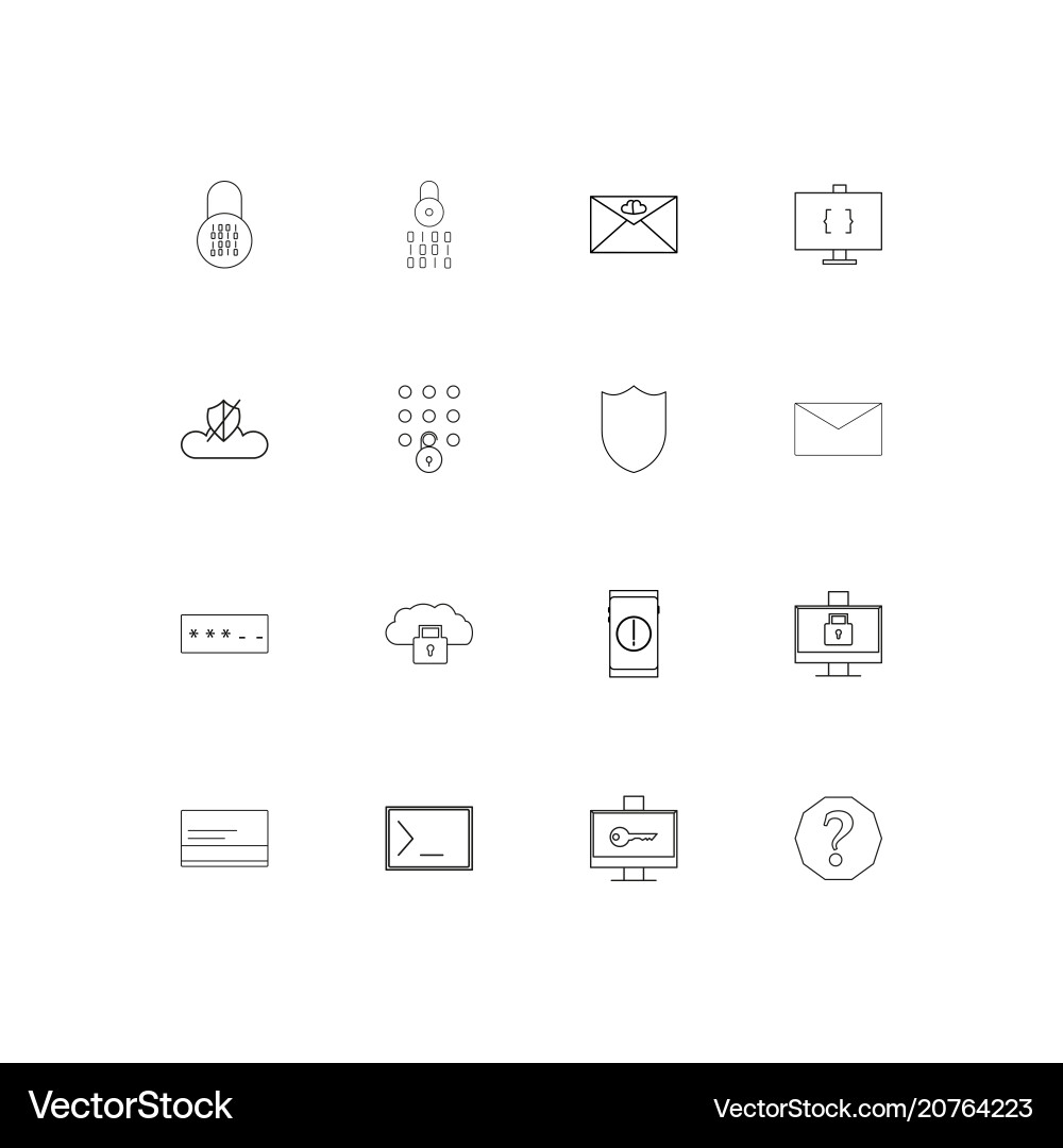Cyber security linear thin icons set outlined vector image