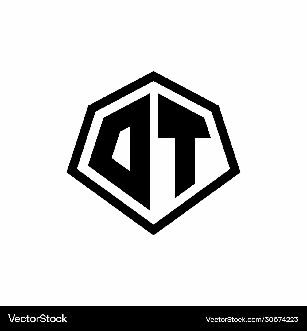 Dt monogram logo with hexagon shape and line vector image