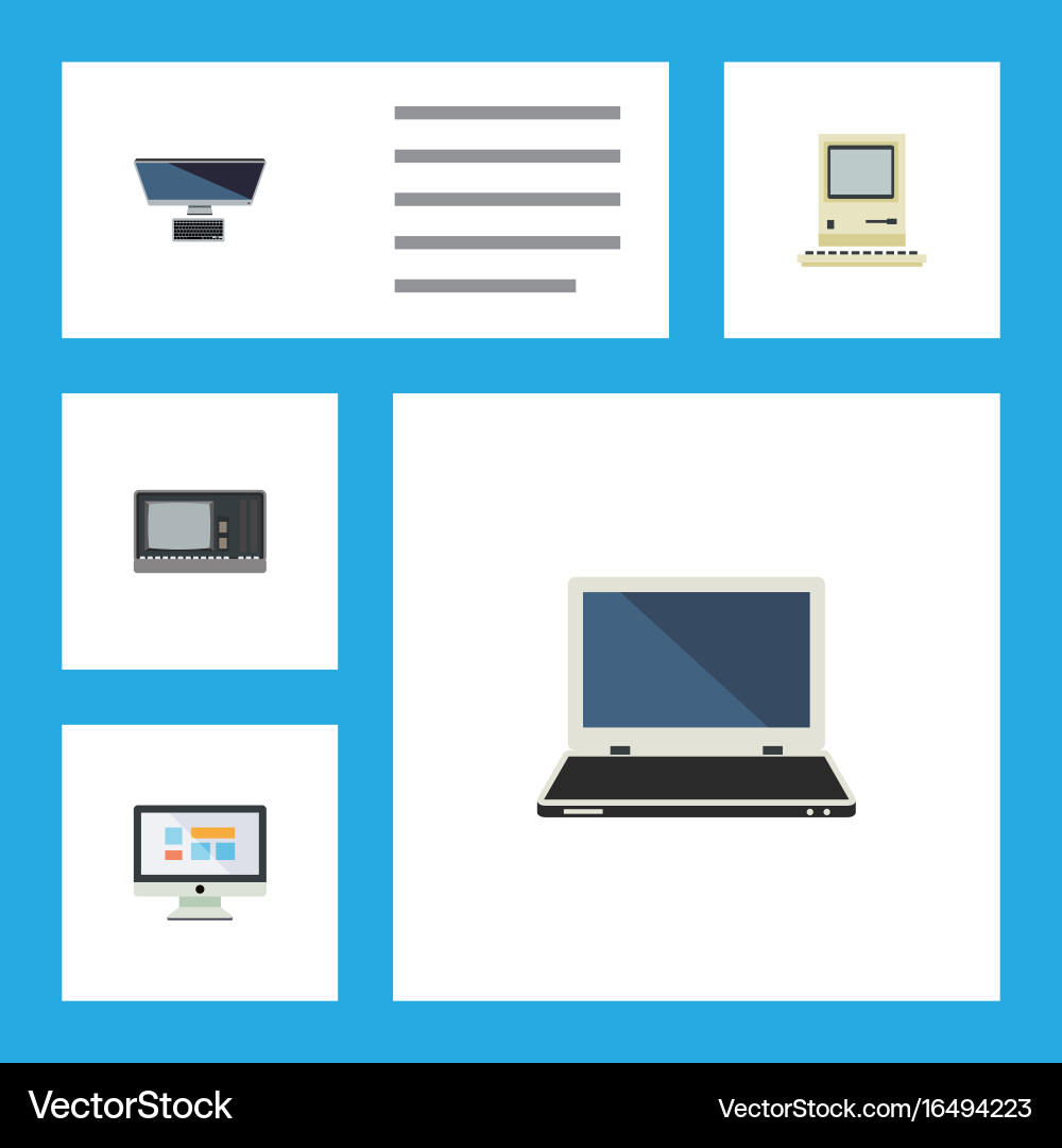 Flache Icon Computer-Set von Computing Notebook pc Vektorbild