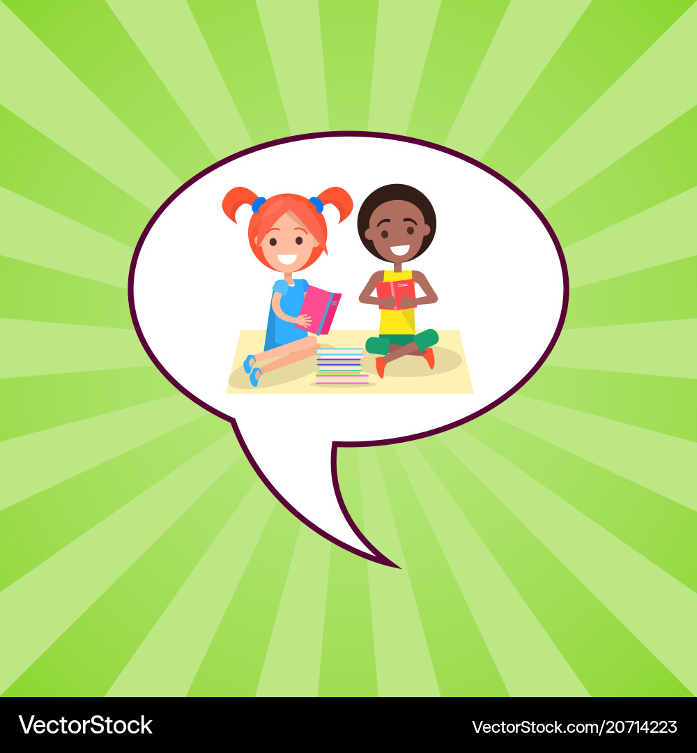 Happy international kids reading books Happy international kids reading books vector image