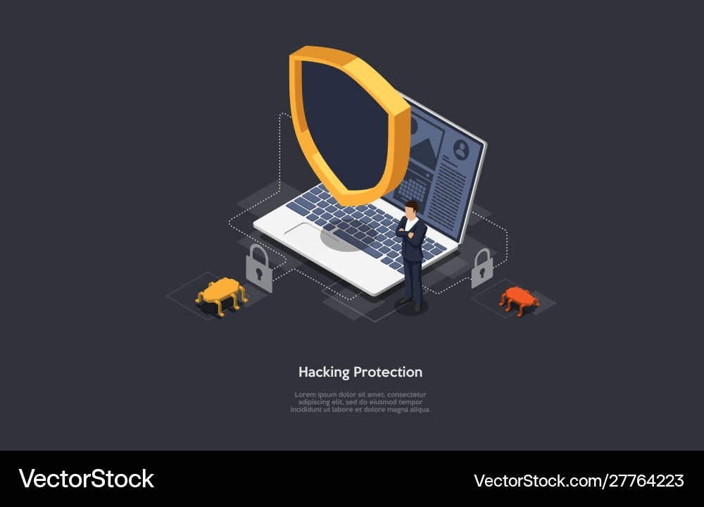 Isometric internet hacker attack and personal data Isometric internet hacker attack and personal data vector image