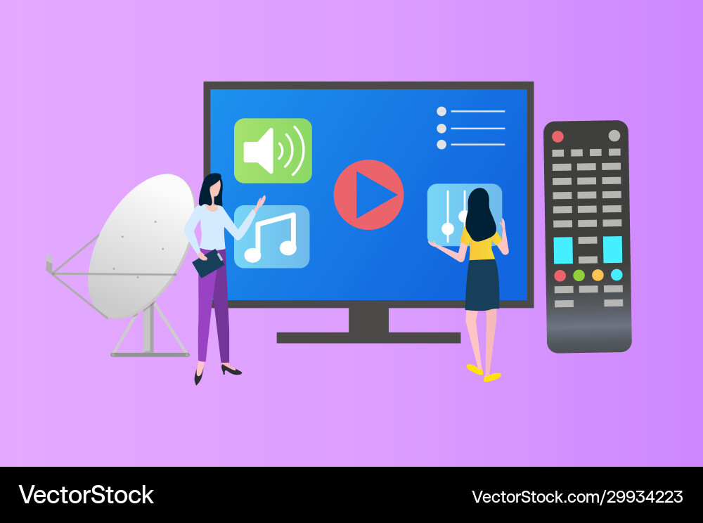 Monitor tv with remote controller and users Monitor tv with remote controller and users vector image