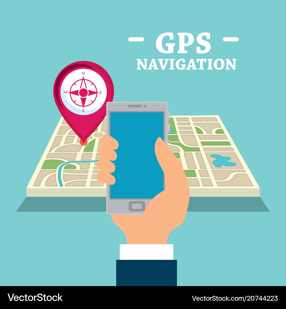 Smartphone with gps navigation app Smartphone with gps navigation app Vector Image