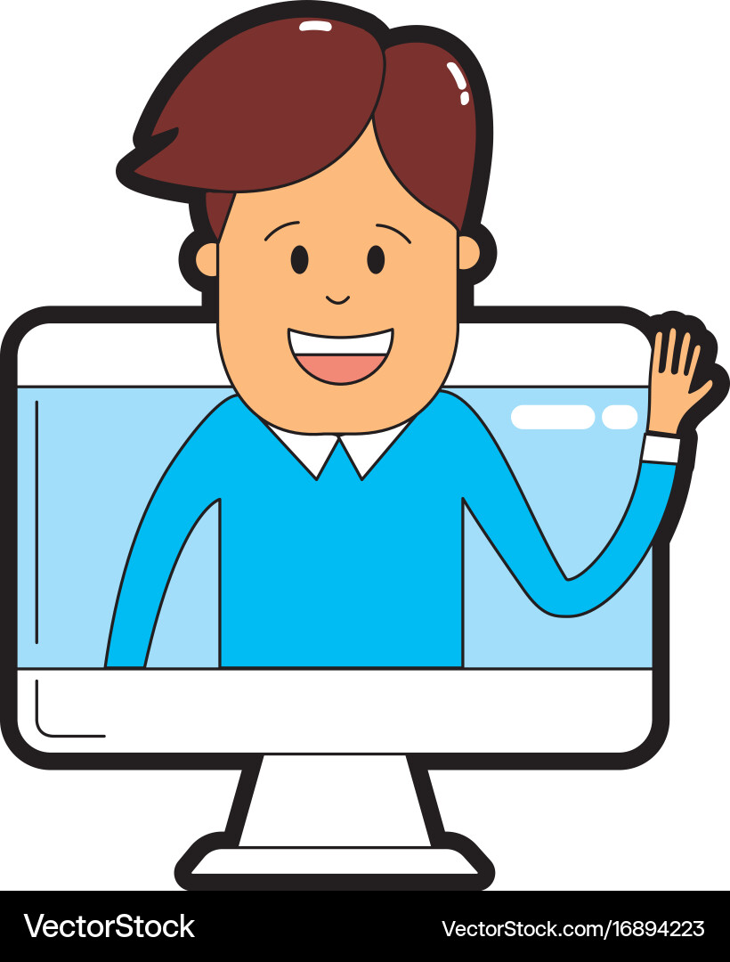 Technology computer with man inside Vector Image