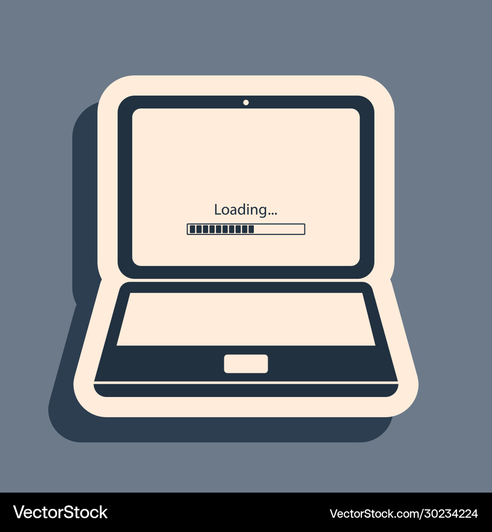 Black laptop update process with loading bar icon Black laptop update process with loading bar icon vector image