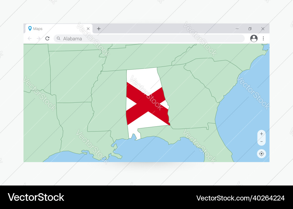 Browser window with map of alabama searching Vector Image
