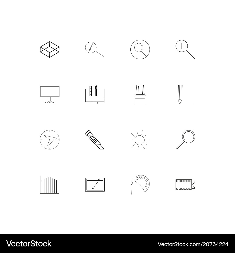 Creative process and design linear thin icons set vector image
