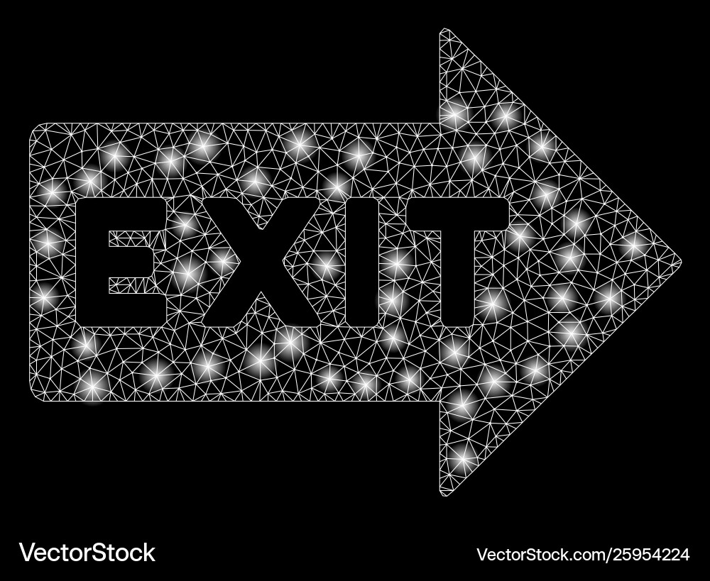 Glowing mesh network exit arrow with flash spots Vector Image