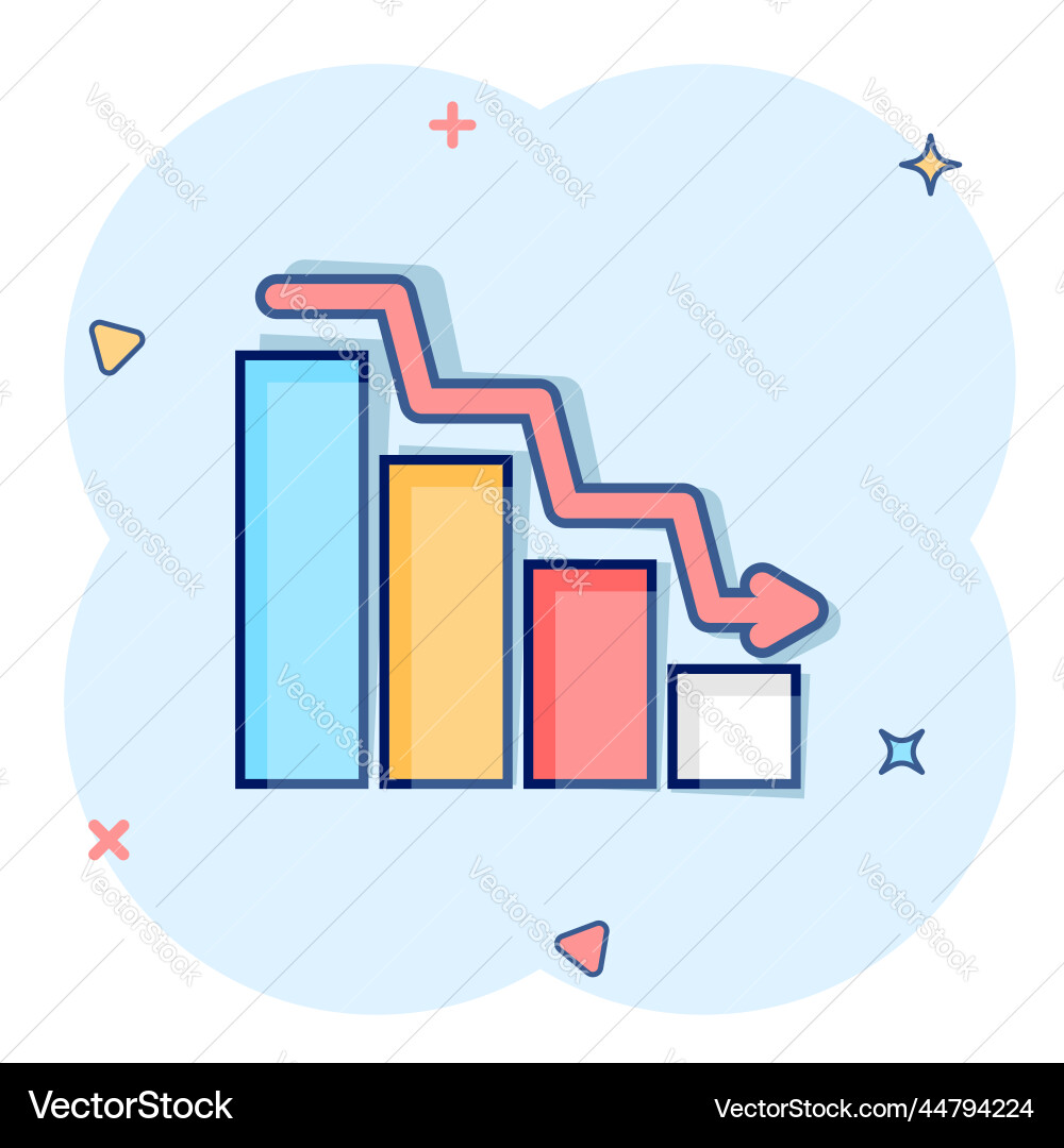 Market trend icon in comic style decline arrow Market trend icon in comic style decline arrow vector image