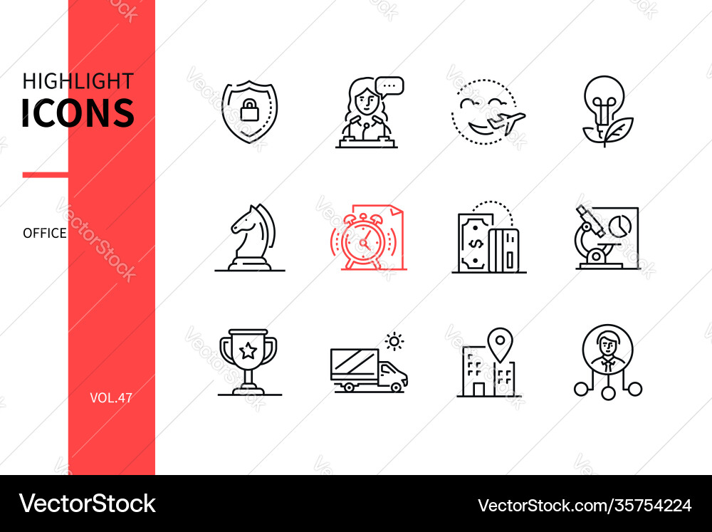 Office concept - line design style icons set Office concept - line design style icons set vector image