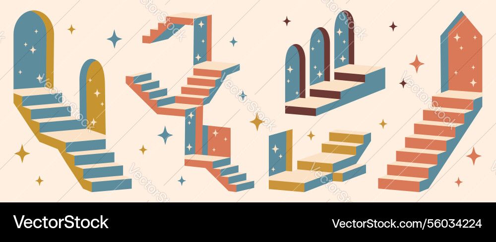 Retro surreal stairs set Retro surreal stairs set vector image