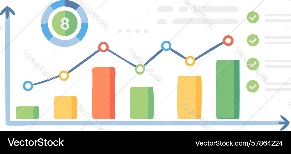 Trend analysis chart combining line and bar Vector Image