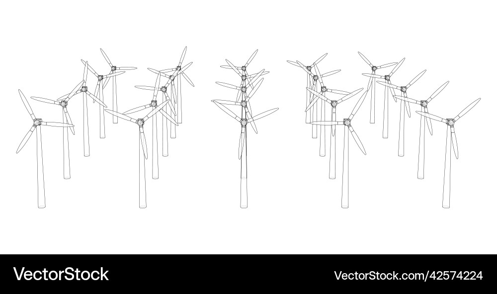 Wind turbines rendering of 3d vector image