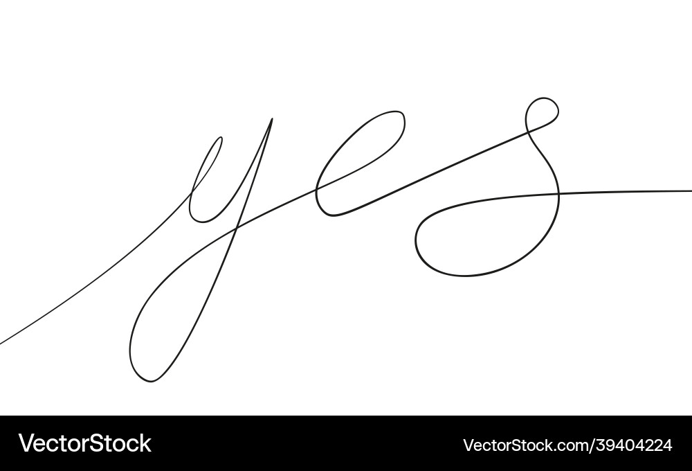 Yes text continuous one line drawing calligraphy Yes text continuous one line drawing calligraphy vector image
