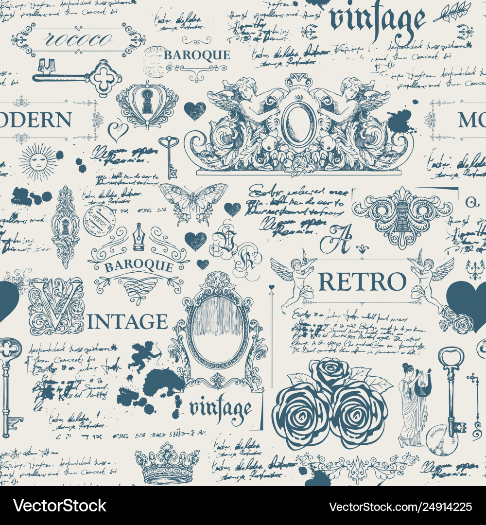 Abstract seamless pattern with sketches and notes Vector Image