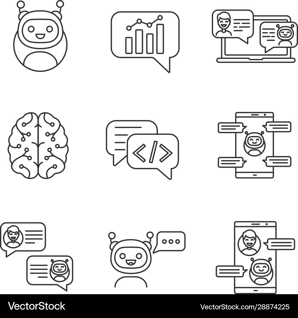 Chatbots linear icons set Chatbots linear icons set vector image
