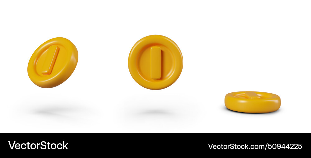 Gold coin with number one in different positions Vector Image