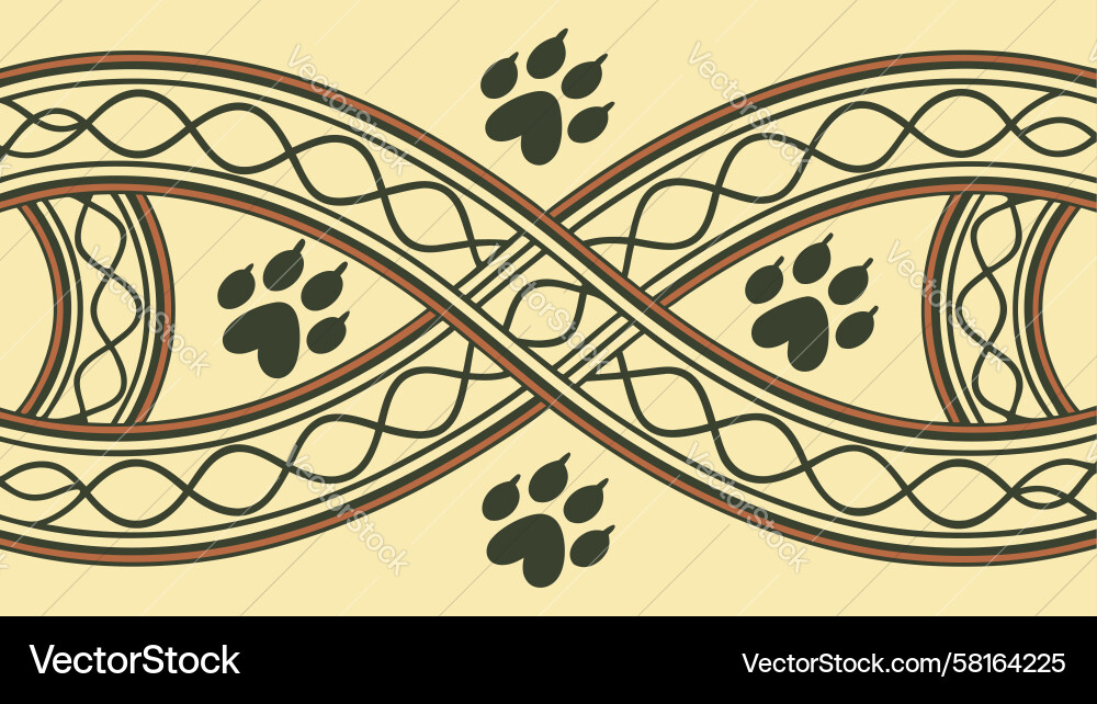 Intertwined tribal paw print border pattern Vector Image