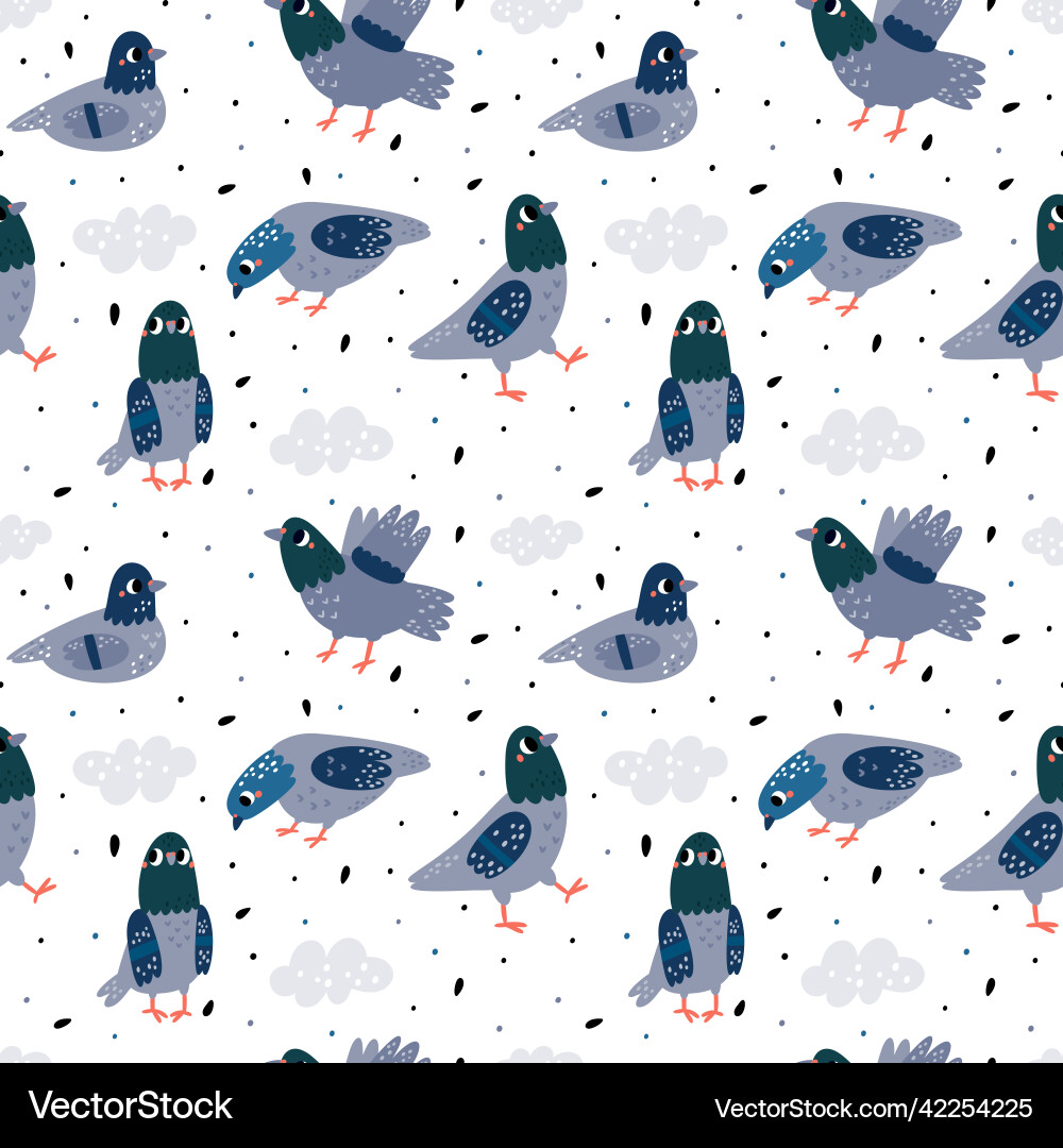 Pigeons seamless pattern cute print with doves Pigeons seamless pattern cute print with doves vector image