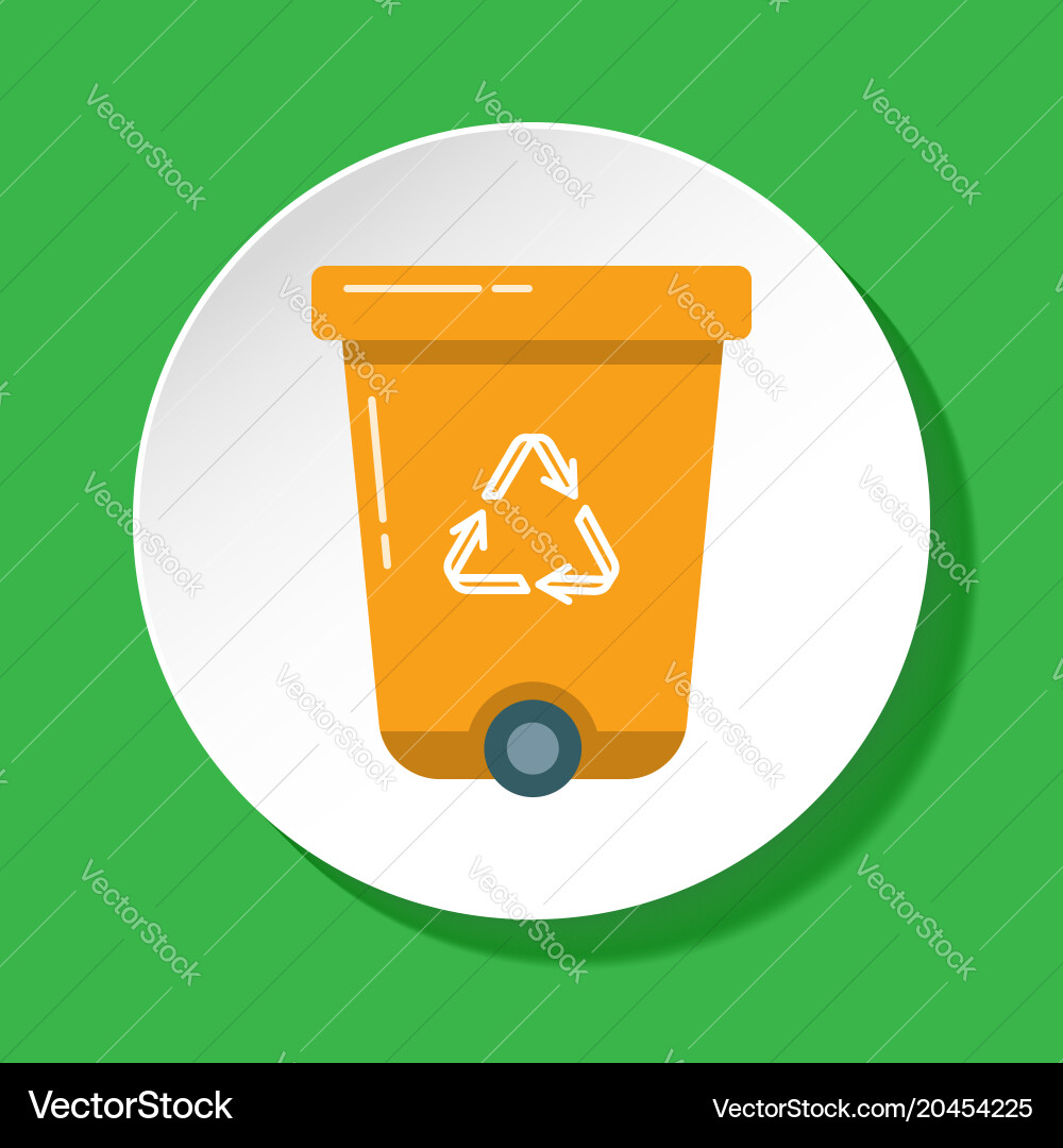 Recycle bin icon in flat style on round button vector image