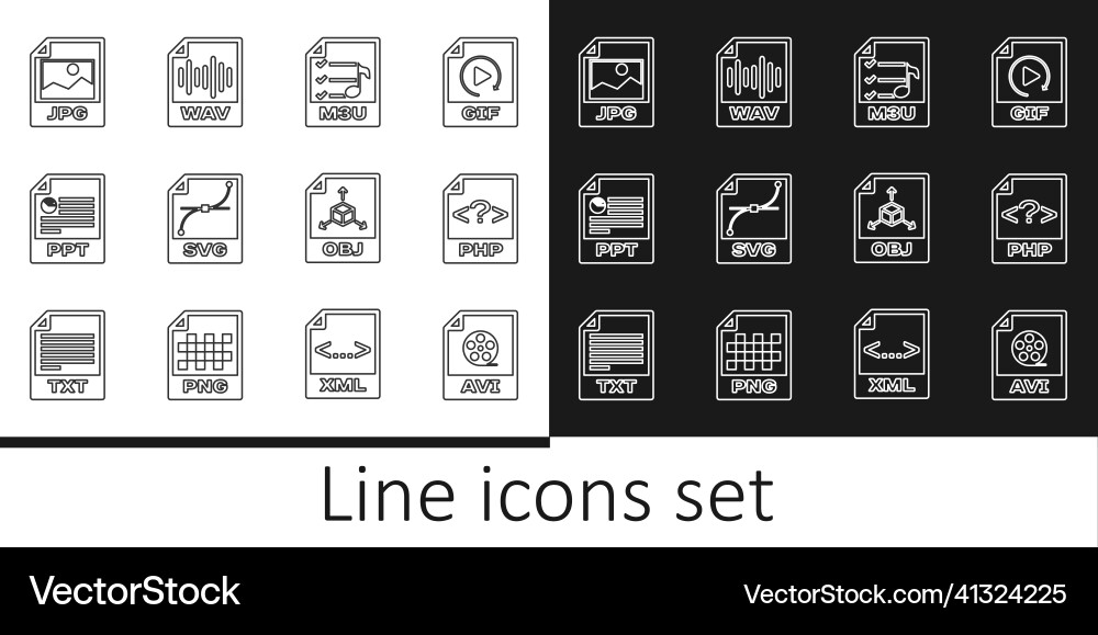 Set line avi file document php m3u svg ppt Set line avi file document php m3u svg ppt vector image
